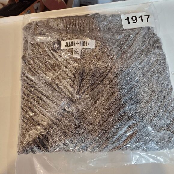 Jennifer Lopez Sweater Women Small Gray Brown Metallic V Neck Pullover - Picture 10 of 10